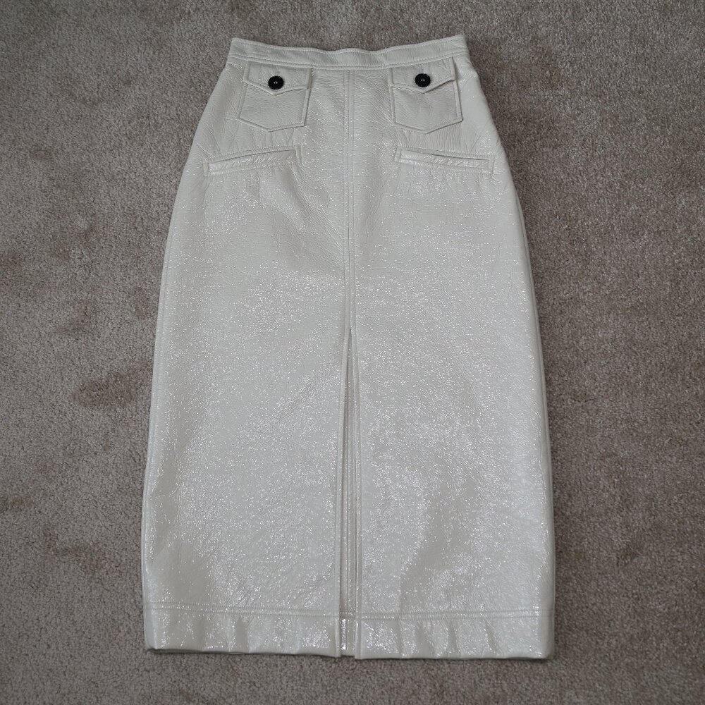 NWOT Authentic ALEXACHUNG faux leather A line midi skirt UK6/US0/IT38/FR34